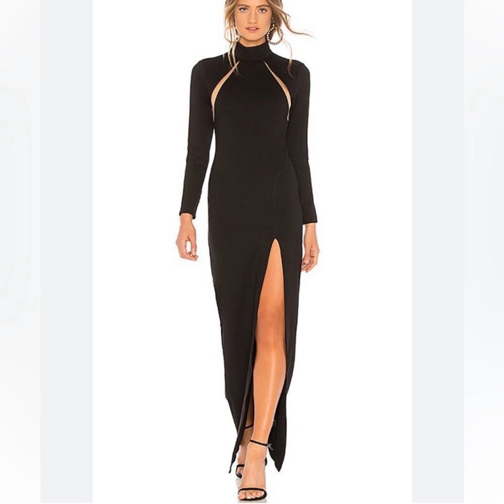 Michael Costello x Revolve | XS Black Aubrey dress front slit back cut out dress